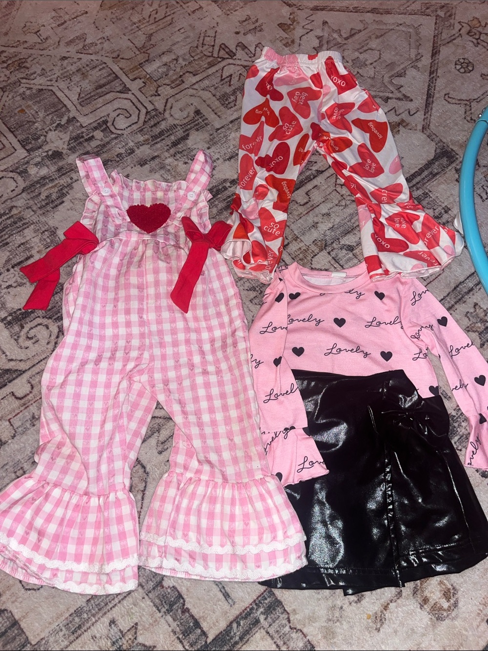Pink Gingham Heart Ruffle Jumpsuit with Red Bow Details